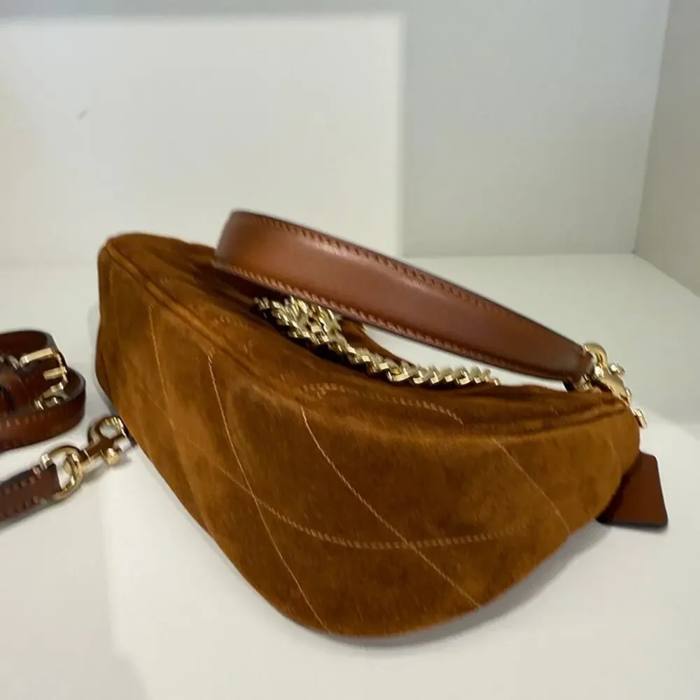 NEW‼️Coach Teri Shoulder Bag With Quilting CET35 suede/Gold/Warm Brown